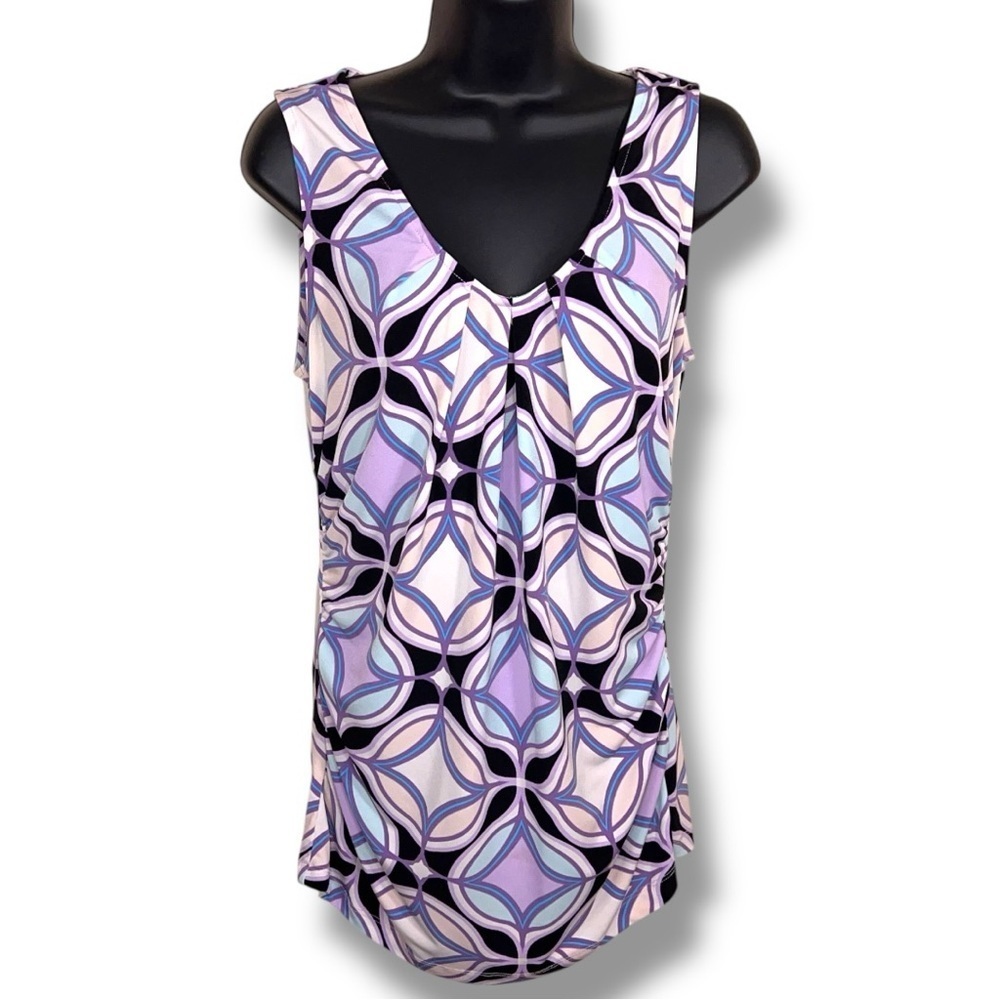 Y2K Era Medium New York And Co Top Sleeveless Blue Purple Geometric Stretch